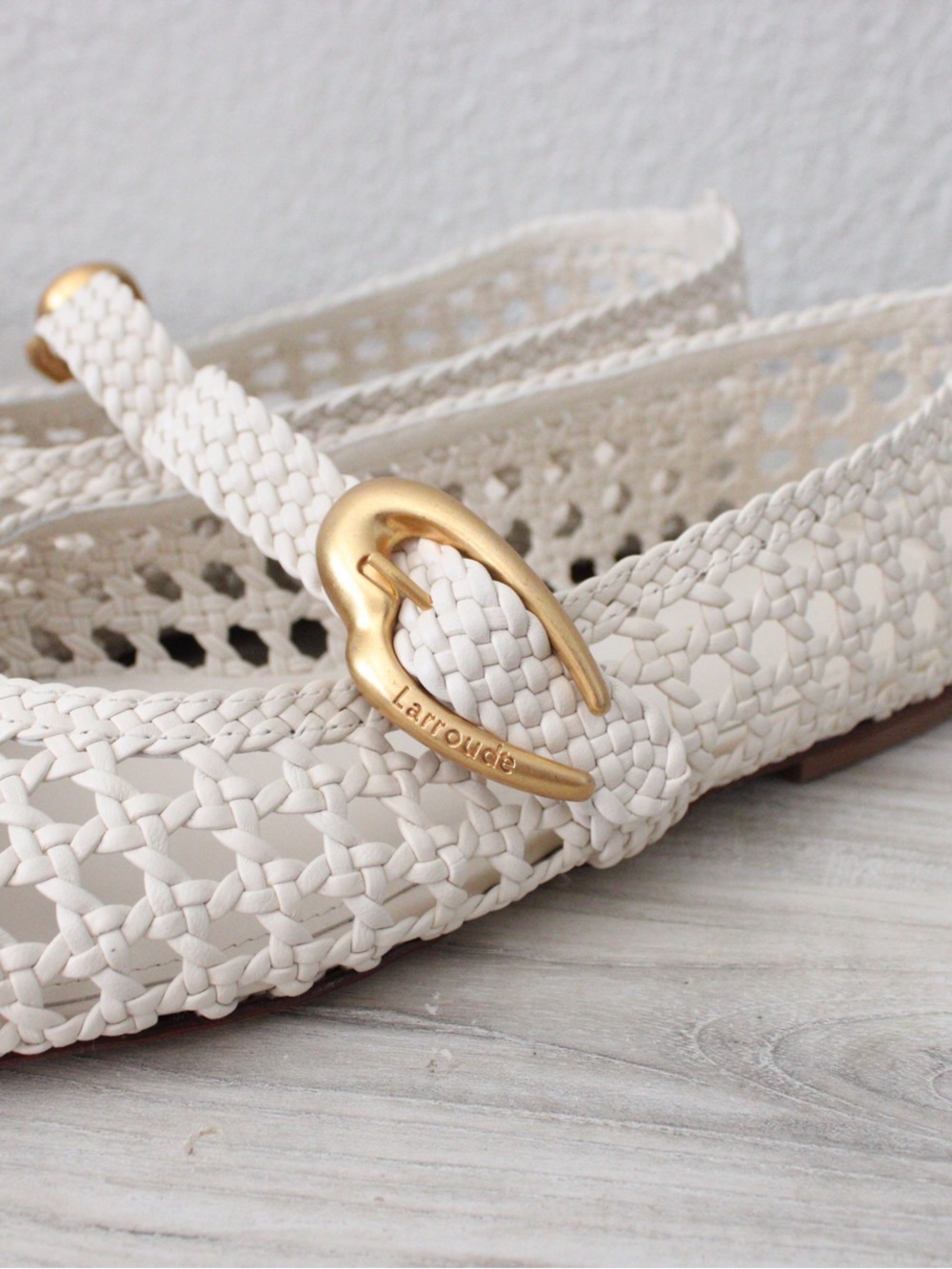 Larroude Verona Macrame Ivory Leather Ballet Flats - Picture 7 of 9